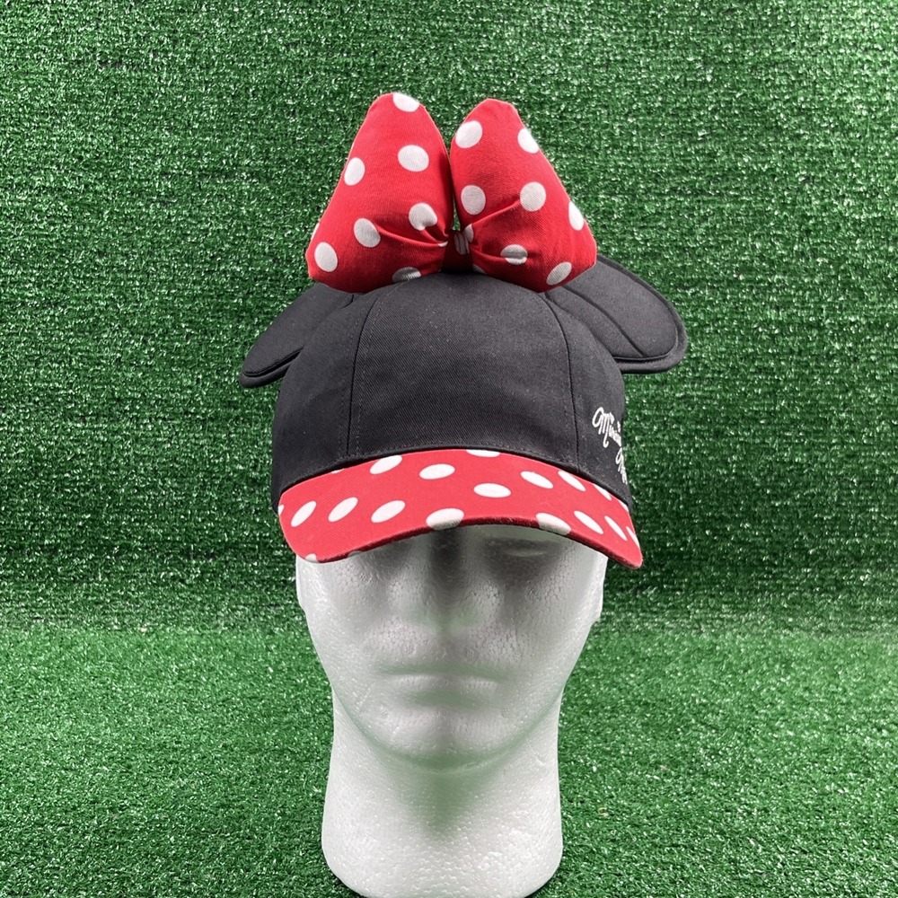 Disney Parks Minnie Mouse Snapback Baseball Hat W/ Ears & Bow Black Red‎ White